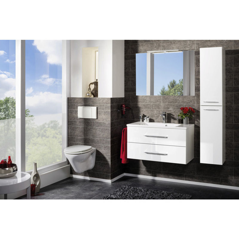 Fackelmann Badmöbel-Set B.clever Einzelwaschtisch in Weiß Hochglanz mit Mineralguss-Waschbecken, B/H/T: 90 x 50,8 x 46 cm - Bild 3