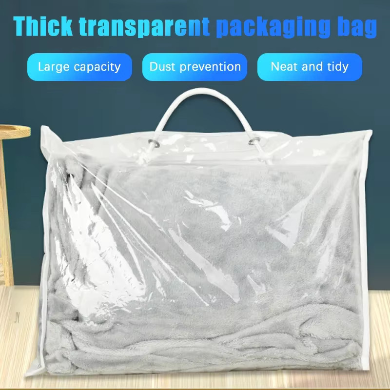 10er Set transparente PVC Aufbewahrungstaschen für Bettwäsche und Kissen, faltbare Quilt-Schutzhüllen mit Griffen, B/H/T: 40 x 30 x 10 cm - Bild 2