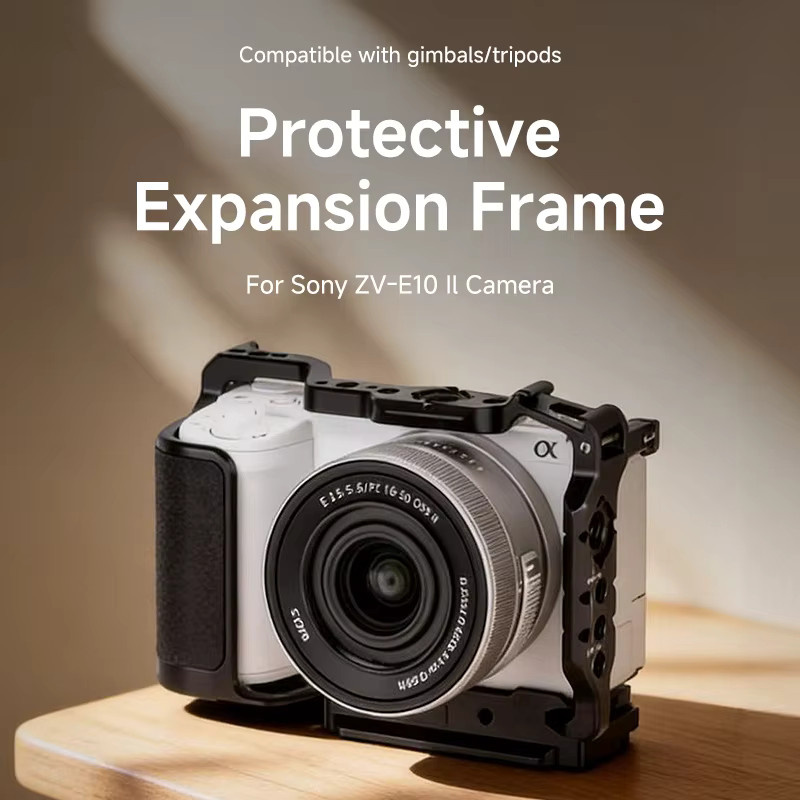Sony ZV-E10 II Kamera-Cage mit Silikongriff in Schwarz mit NATO-Schienen und Multi-Interface-Erweiterung für Vlogging und Filmmaking - Bild 3