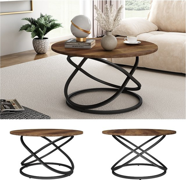 Vicco Couchtisch Calgary in Holz und Marmor-Optik, braun, B: 80 cm, T: 46 cm - Bild 1