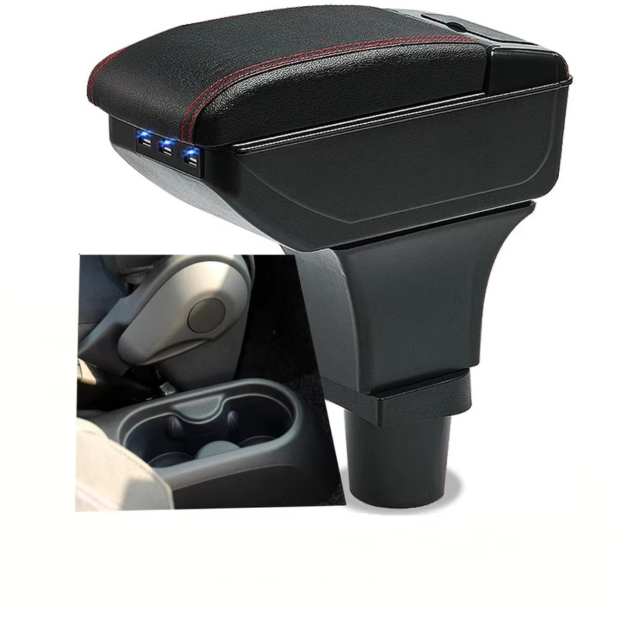 ZOUYUANJIN Armlehnenbox für Fiat 500 Mittelkonsole mit Getränkehalter, Aschenbecher und USB-Schnittstelle, Schwarz - Bild 1