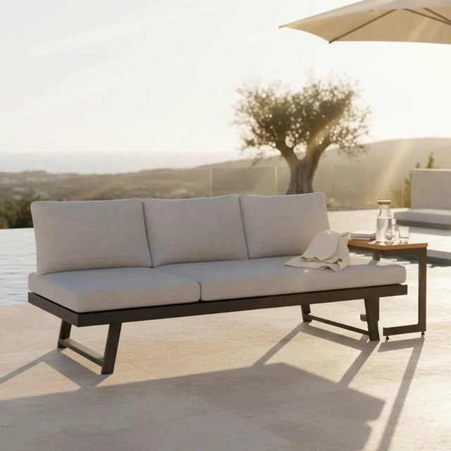 Bessagi Garden Gartenliege Loan Set in Grau mit Tisch aus Holz und Metall sowie Outdoorstoff - Bild 1