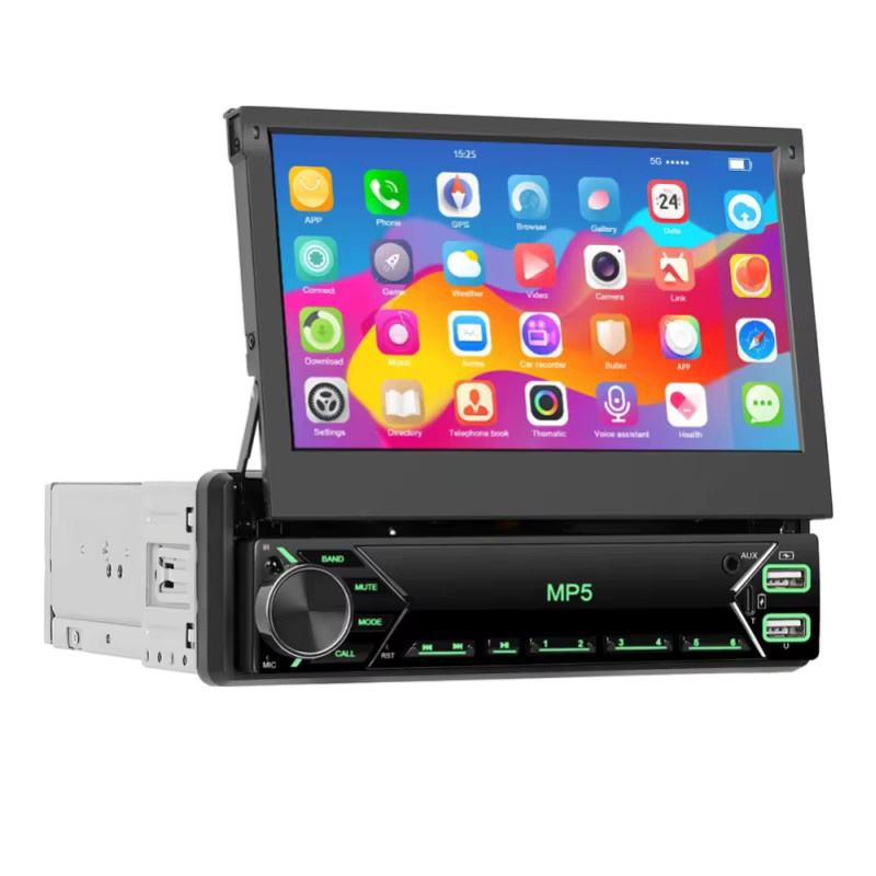 Podofo 1DIN MP5-Player Autoradio mit 7 Zoll HD manuell einziehbarem Bildschirm, FM-Radioempfänger und Multimedia-Funktion, Schwarz - Bild 5