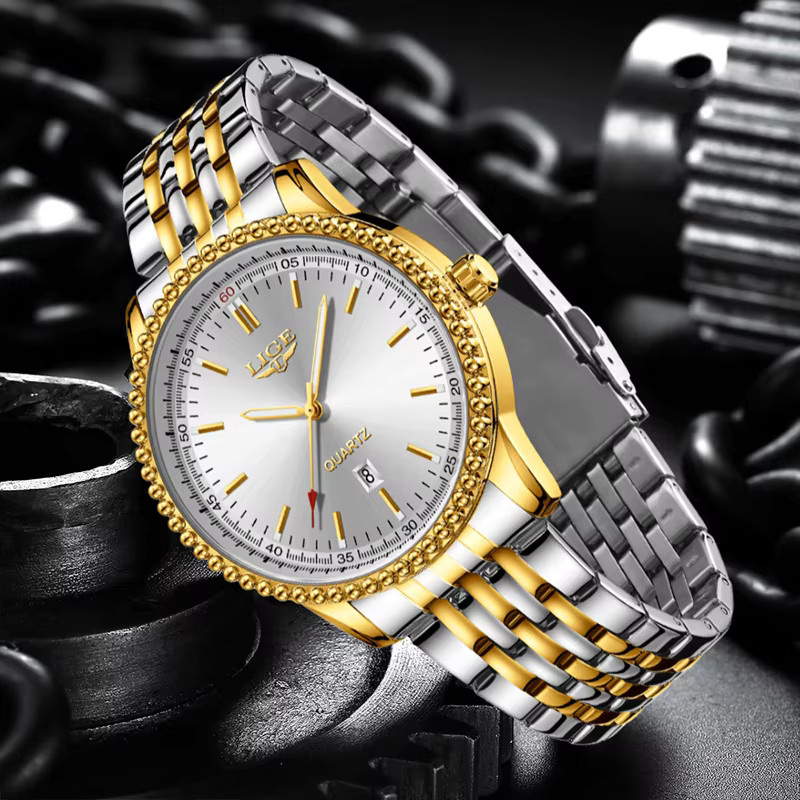 LIGE Armbanduhr Quarz, Edelstahl, Kautschuk, Weiß, Herren - Bild 4
