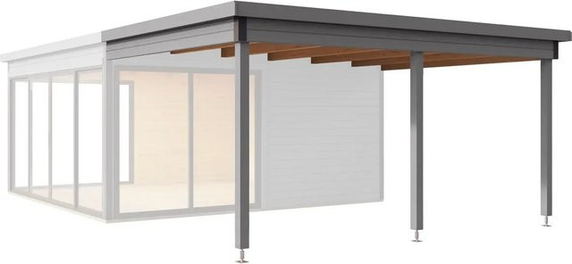 Lasita Maja Blockbohlenhaus Domeo mit Flachdach in Lichtgrau, B/H/T: 300 x 239,4 x 418 cm - Bild 1