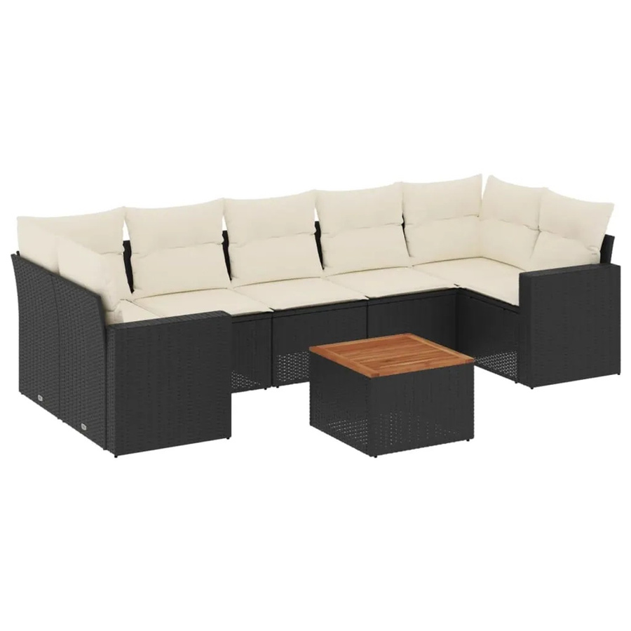 vidaXL 8-tlg Garten-Sofagarnitur aus Polyrattan in Schwarz mit Kissen und L-Form für Terrasse und Garten - Bild 2