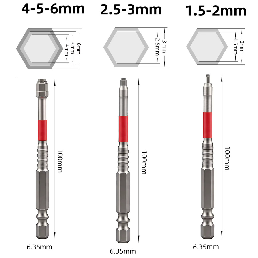 DAZZLEEX Sechskant-Elektroschraubendreher-Bits aus Legierungsstahl in Silber, Länge: 65 mm und 100 mm - Bild 2
