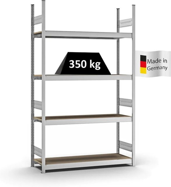 PROREGAL Weitspannregal Stecksystem T-Profil in Silber, verzinkt, mit 4 Ebenen Spanplatten Fachböden, H x B x T: 250 x 150 x 40 cm - Bild 1