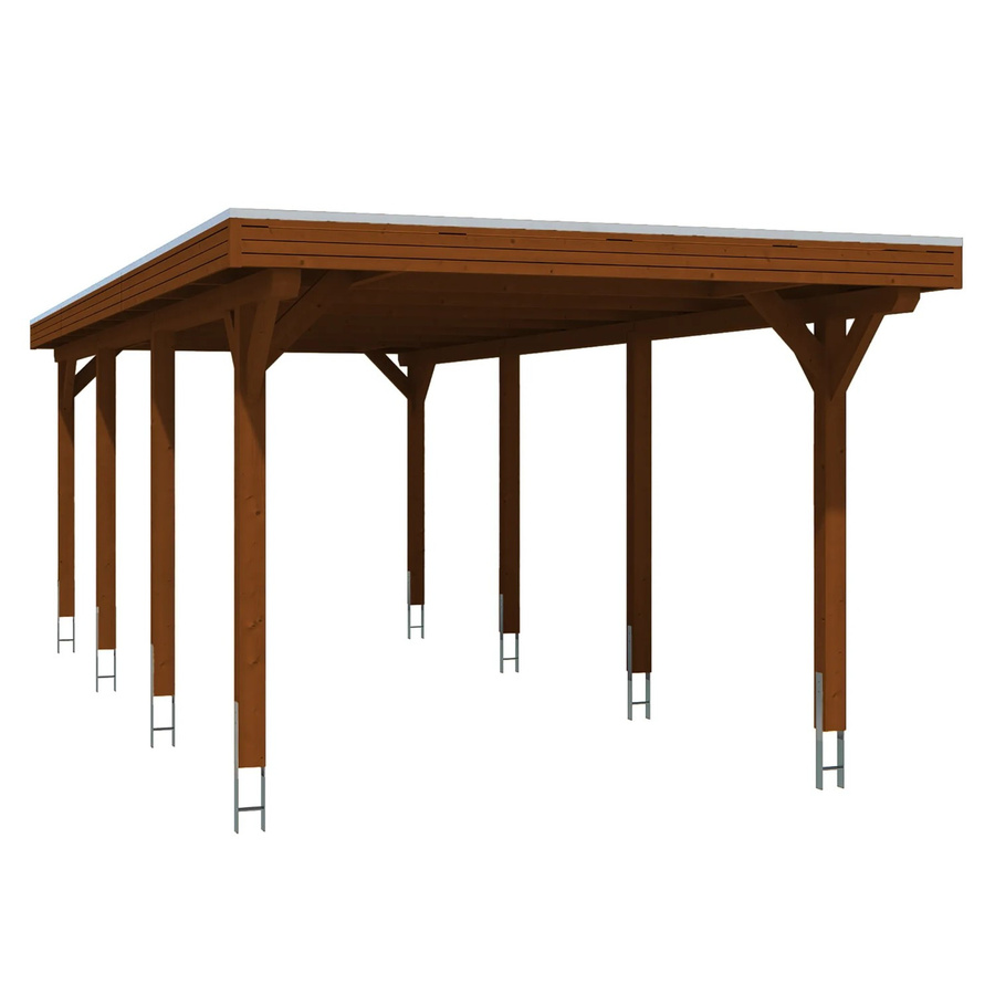 Skan Holz Carport Spessart aus Leimholz mit Aluminium-Dachplatten in Nussbraun, B: 355 cm, T: 846 cm, H: 243 cm - Bild 2