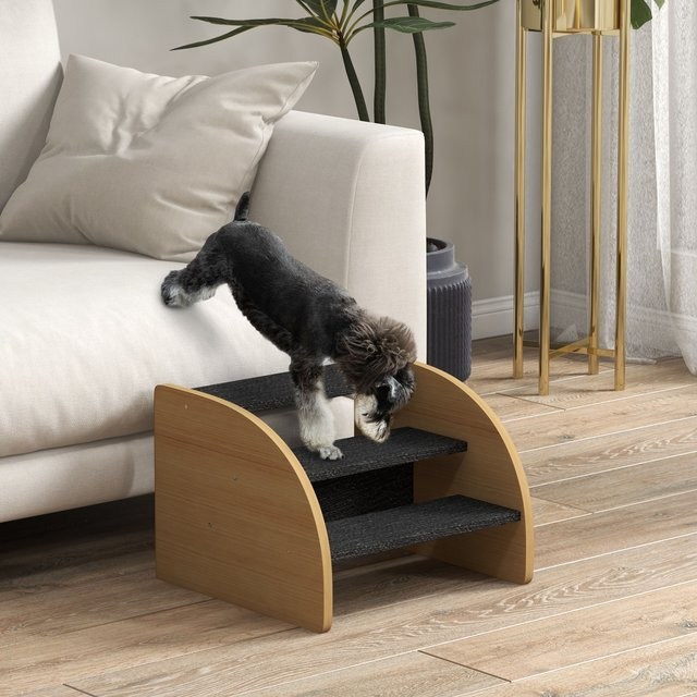 PawHut Hundetreppe mit 3 Stufen und Seitenwand in Eiche, Höhe: 30 cm - Bild 1