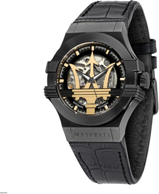 Maserati Automatik Armbanduhr, Edelstahl, Leder, 42 mm, Schwarz, Herren - Bild 1
