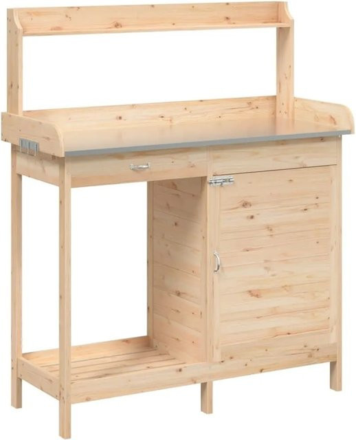 vidaXL Pflanztisch mit Schrank aus Massivholz Tanne in Hellbraun/Beige, B/T/H: 110,5 x 45 x 124,5 cm - Bild 1