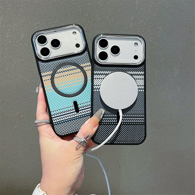 MUQGEW Magnetische iPhone Hülle mit bunter Kohlefaser-Textur und Streifen Design, stoßfeste Schutzhülle für iPhone 17, 16, 15, 14, 13, 12 Pro Max Plus, Multicolor - Bild 1