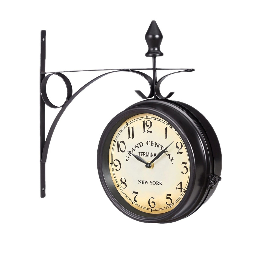 Relaxdays Bahnhofsuhr im Retro-Design, doppelseitige Wanduhr aus Eisen und Glas in Schwarz, analog und batteriebetrieben, B/T/H: 35 x 35 x 10 cm - Bild 2