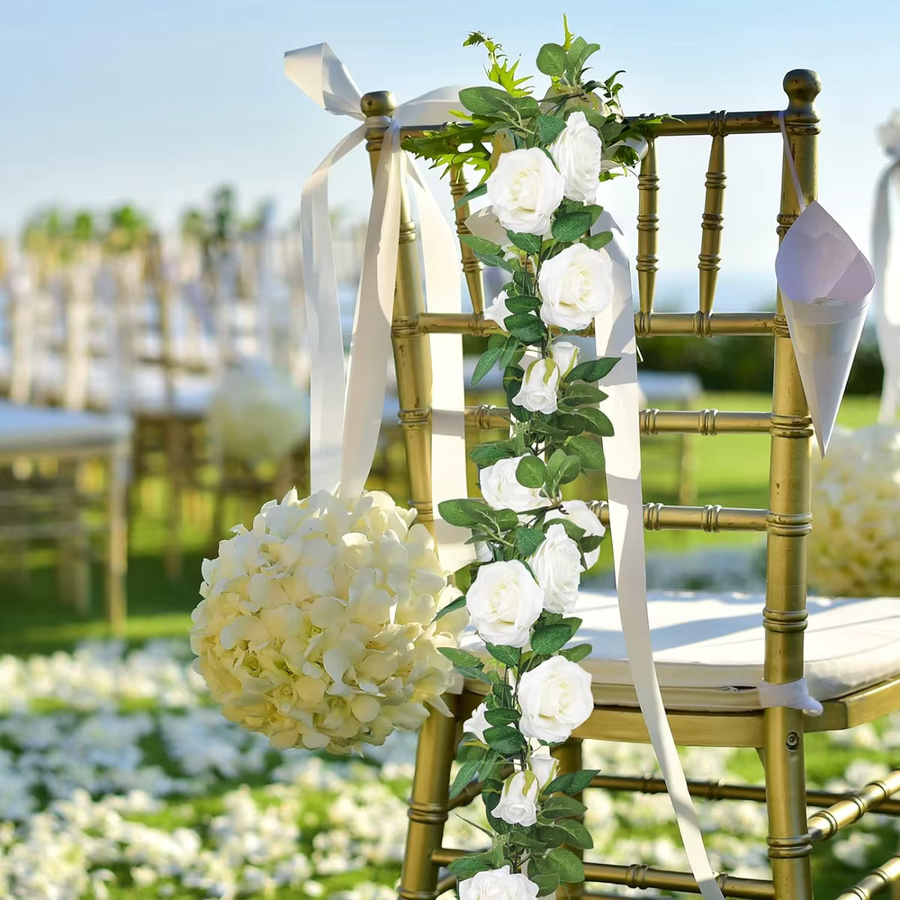 XIAOYINMO Künstliche Seidenrosen Girlande mit Blättern in Weiß und Gold zur Wanddekoration für Hochzeit und Zuhause - Bild 2