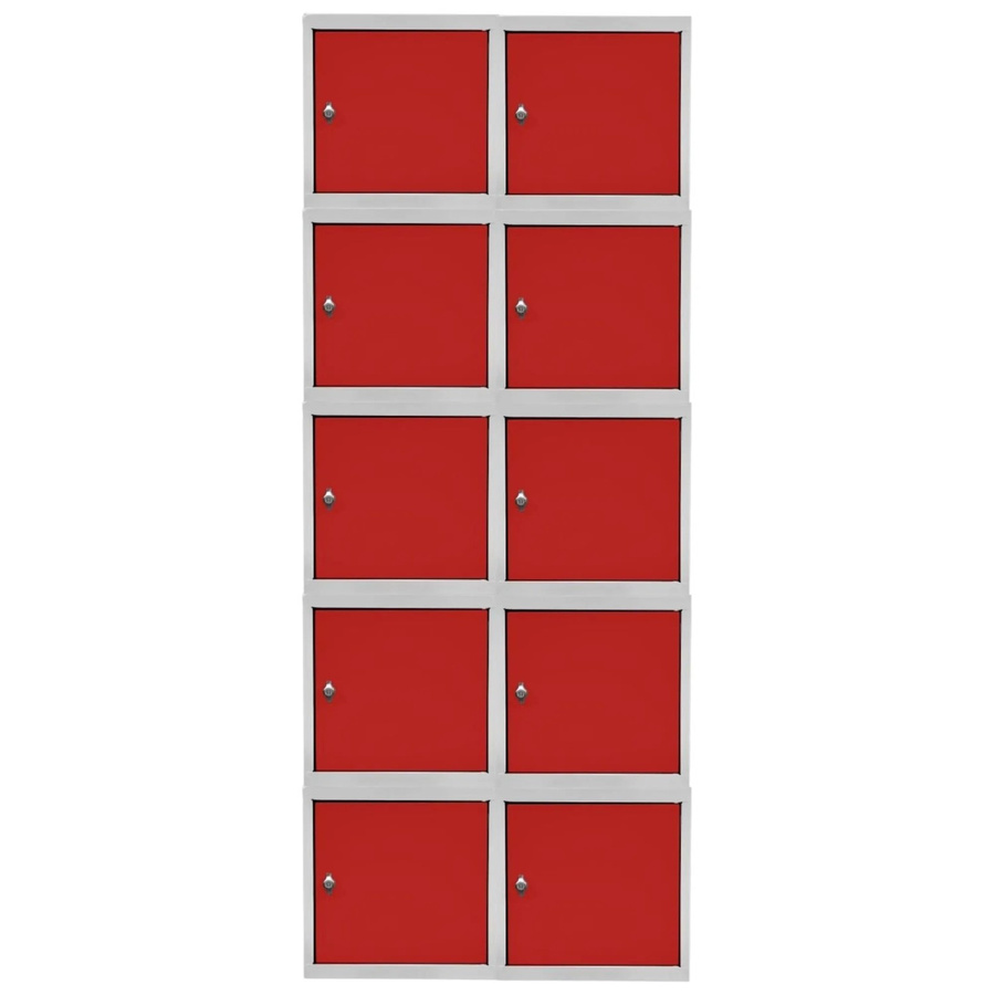 PROREGAL Blocky Schließfachwürfel Set aus 10 Stück mit Drehriegelschloss für Vorhängeschlösser, Farbe: Lichtgrau/Rot, B/T/H: 40 x 40 x 40 cm - Bild 2