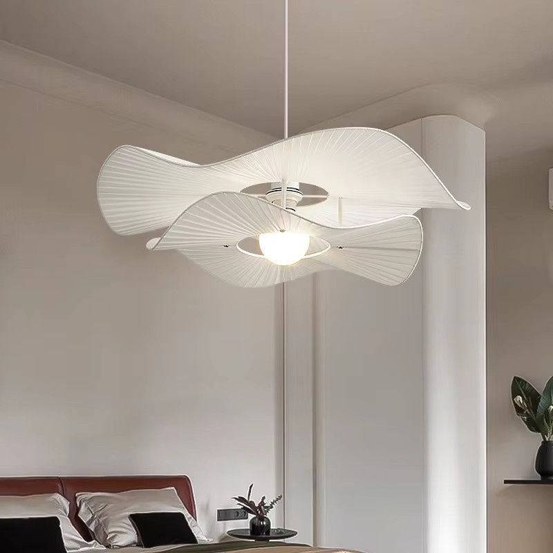 HomeLover LED Pendelleuchte in Blumenform im Nordic Stil aus Stoff in Beige oder Weiß - Bild 2