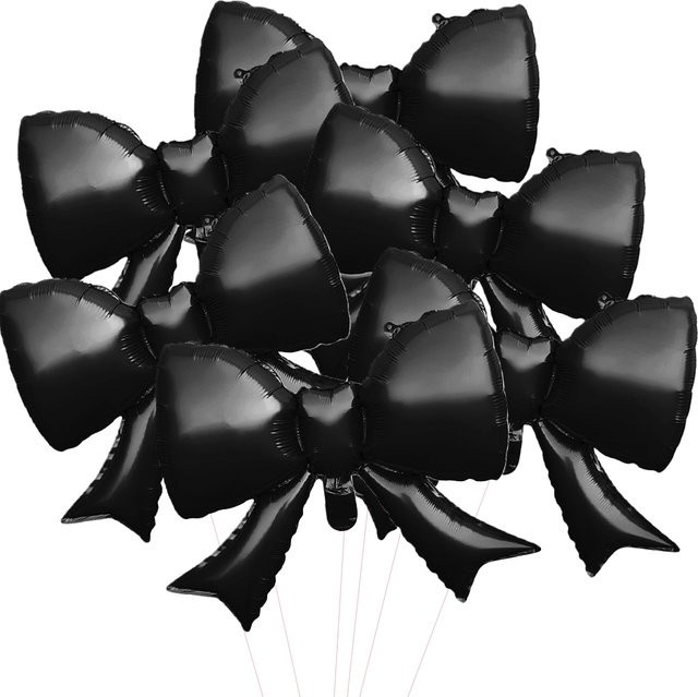 6 Stück KUKUZHU Folienballons mit schwarzer Schleife für Halloween-Dekorationen in Schwarz - Bild 1