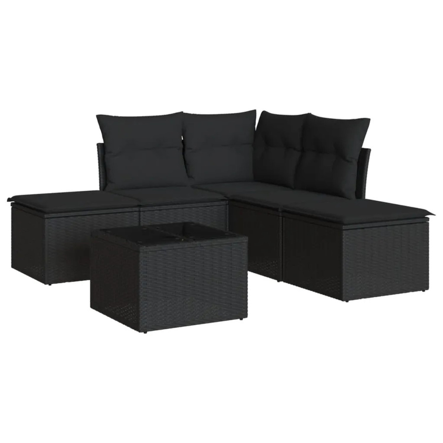 vidaXL 6-tlg Garten-Sofagarnitur aus Poly-Rattan mit Kissen in Schwarz - Bild 2