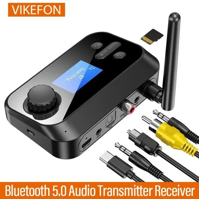 VIKEFON Bluetooth Audio Sender und Empfänger in Schwarz mit 3,5 mm Jack, optischem und koaxialem Anschluss sowie DAC-Konverter für TV, PC und Auto - Bild 1