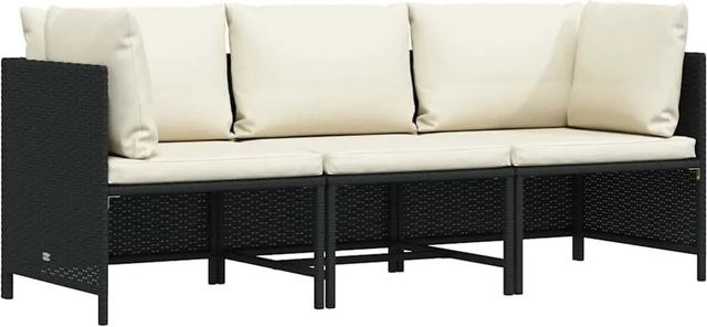 vidaXL L-Shape Gartensofa 3-Sitzer aus Poly Rattan und Stahl in Schwarz mit Auflagen - Bild 1