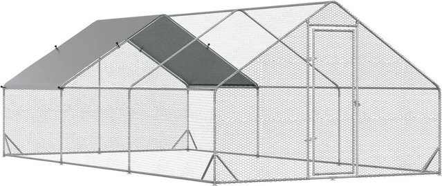 PawHut Hühnerstall XXL Outdoor mit Schatten-Dach und Schloss in Silber aus Metall und Maschendraht - Bild 1