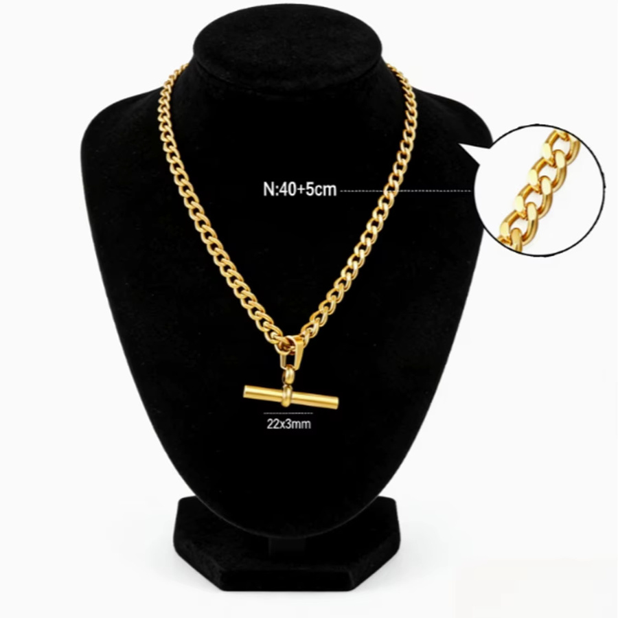LUXUSTEEL Halskette Edelstahl, 18K vergoldet, T-Stab Anhänger, Unisex - Bild 2