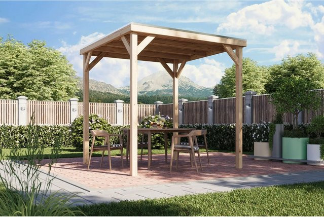 Karibu Pavillon Cannes XL aus nordischer Fichte in Braun mit Massivholzdach B/T/H: 231 x 231 x 243 cm - Bild 1