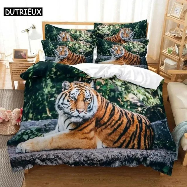 Bettwäscheset Lodestar mit Tiger-Motiv in Grün, bestehend aus Bettbezug und Kissenbezug, B/H: 135 x 200 cm - Bild 1