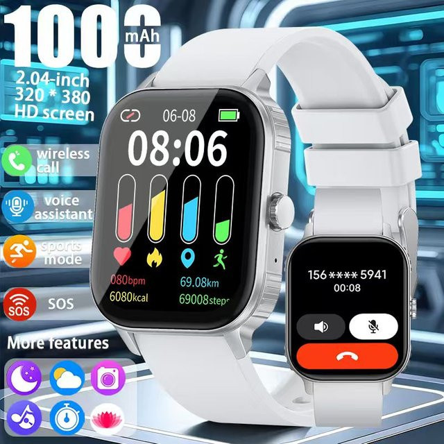 Paazomu Smartwatch 2026 mit 2,04 Zoll Display, kabellose Telefonie und 1000 mAh Akku in Schwarz - Bild 1