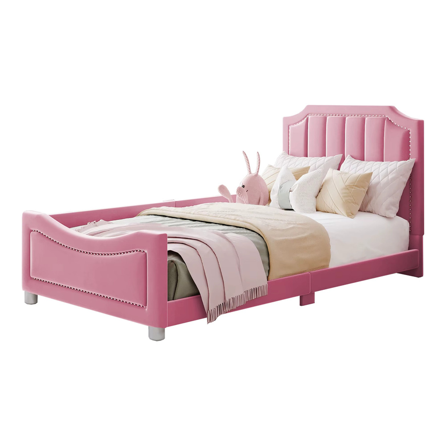 KOMHTOM Kinderpolsterbett Schlafsofa aus Flanell in Pink, Multifunktionales Weichbett mit Rückenlehne und Armlehnen, B/T: 90 x 200 cm - Bild 2