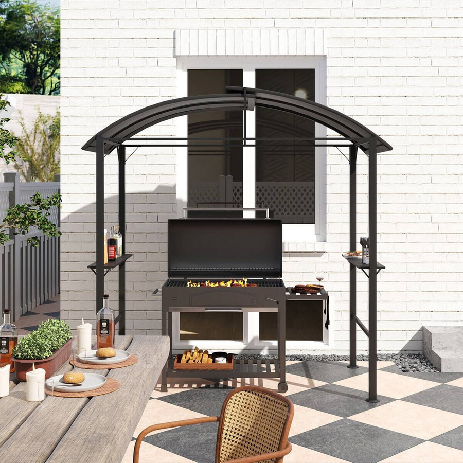 Outsunny Grillpavillon aus Stahl und Polyester in Dunkelgrau mit Doppeldach und Regalen, B/T/H: 233 x 110 x 235 cm - Bild 3