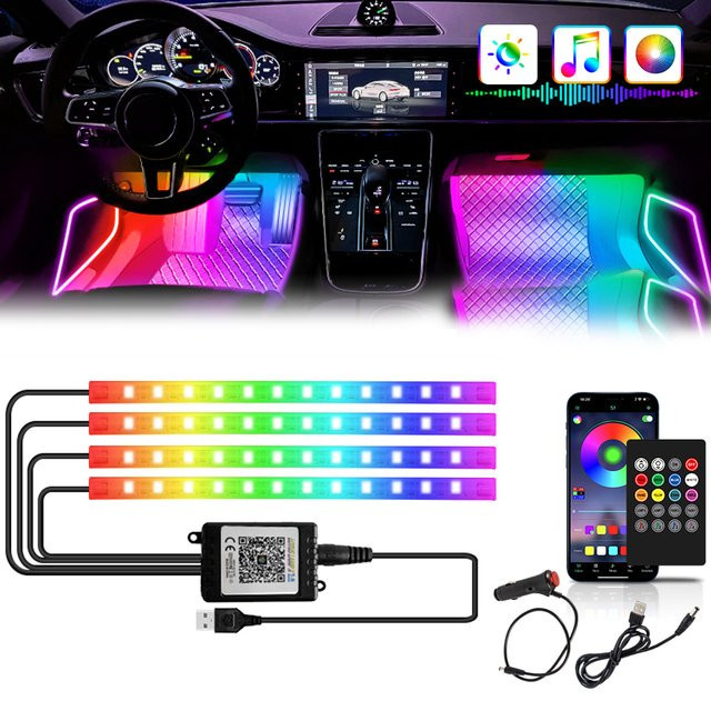 WUMFIRE RGB LED Auto Atmosphäre Licht mit App- und Fernbedienung Steuerung, USB Musik Licht Streifen für die Innenraumbeleuchtung, Wasserdicht, Multicolour - Bild 1