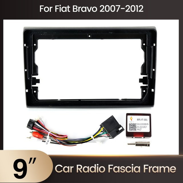 AUTOSHARK Autoradio Rahmen Kit für Fiat Bravo 2007-2012, 9 Zoll Android Stereo Dashboard Panel Blende mit Netz- und Kabel-Adapter sowie Canbus, Schwarz - Bild 1
