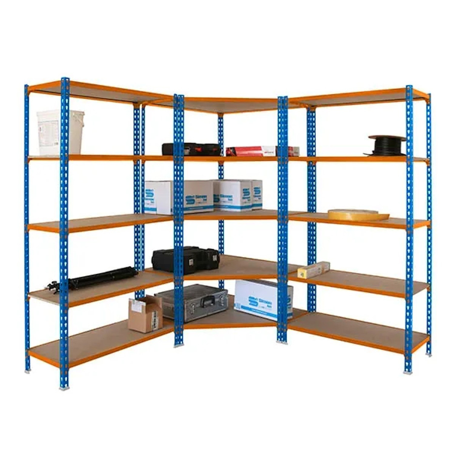 PROREGAL Regal-Set bestehend aus 1x Eckregal und 2x Schwerlastregal Muli, Farbe Blau-Orange, H x B x T: 180 x 180 x 30 cm, Fachlast 150 kg - Bild 2