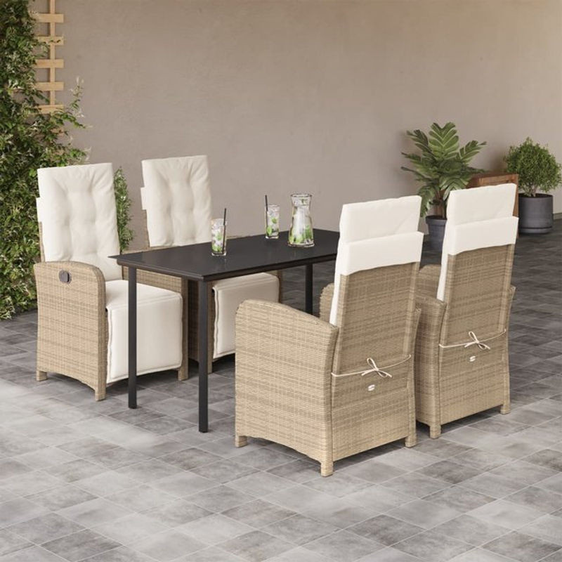 Vidaxl 5-teiliges Gartenmöbel-Set aus Polyrattan mit Kissen und Glastisch in Beige - Bild 1