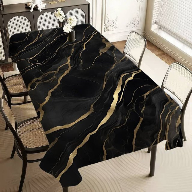 Wasserdichte Tischdecke von JMG Household Supplies in Schwarz und Gold, rechteckig, B/T: 140 x 90 cm - Bild 1