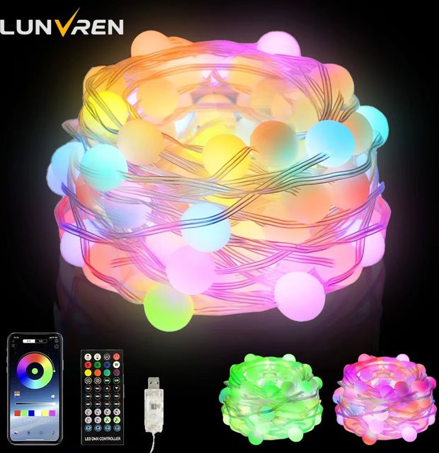 Smart LED String Light mit 100 RGB LEDs, 15m Länge, wasserfest, App- und Fernbedienung gesteuert mit Musik-Synchronisation für Outdoor und Ostern - Bild 1
