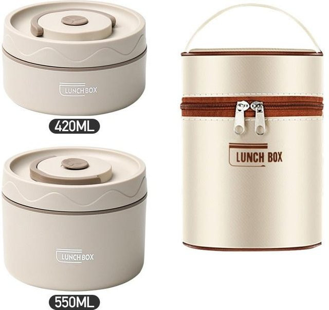 Yiran Furniture Thermo-Lunchbox-Set aus Edelstahl, isoliert und auslaufsicher, mikrowellengeeignet, Farben: Braun und Beige, Inhalt: 420 ml und 550 ml - Bild 1