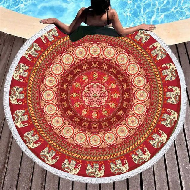 JMG Household Supplies Rundes Strandtuch mit Quaste und 3D-Druck für Yoga, Camping und Outdoor, Durchmesser: 150 cm - Bild 1