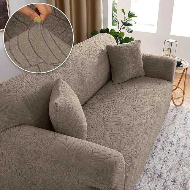 Yifulin Elastischer Jacquard-Sofabezug aus Polarfleece in Beige für Ecksofas und L-förmige Sofas, 145-180 cm - Bild 1