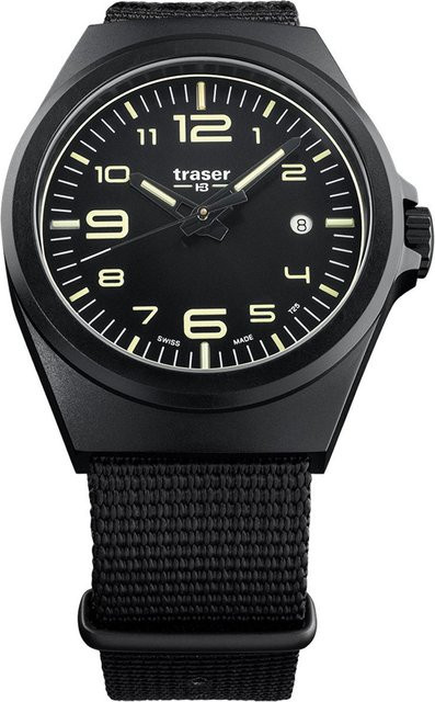 Traser Herrenuhr, Quarz, Edelstahl, 42 mm, Schwarz, Textil/NATO, 10 ATM - Bild 1