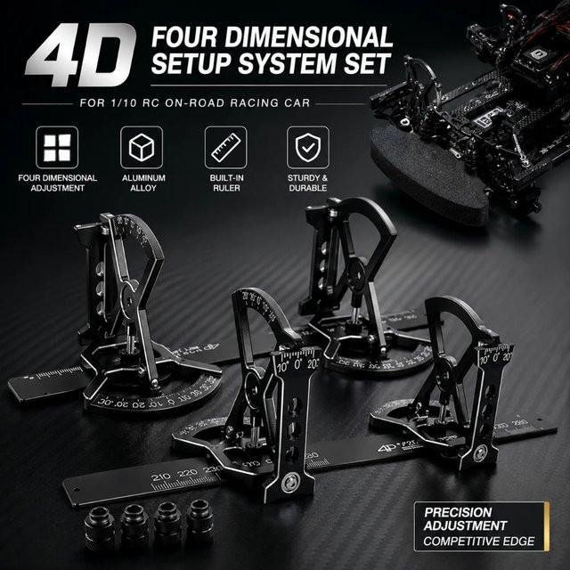 4D-Chassis aus Aluminiumlegierung, vierdimensionales Setup-System-Set mit Lineal, 1/10 RC On-Road-Ferngesteuertes Rennauto, Zubehör, ab 14 Jahren - Bild 1