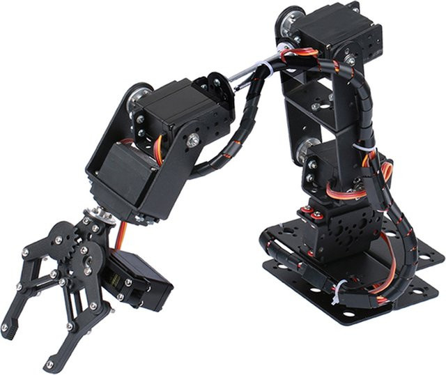 Aideepen 6-DOF Roboterarm-DIY-Kit, Multi-Freedom-Roboter-Servo-Greifmaschine, Bildungsbauset, Schwarz, Kunststoff - Bild 1