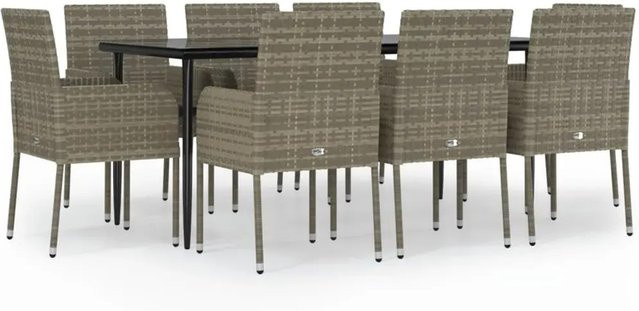 vidaXL 9-teilige Garten-Essgruppe aus Poly Rattan und massivem Akazienholz in Schwarz und Grau - Bild 1