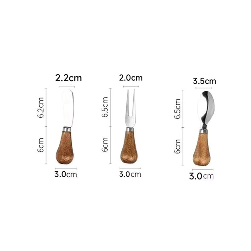 HUXUAN Käsemesser Set aus Edelstahl und Holz in Silber, 3-teiliges Käsebesteck mit Slicer, Cutter und Spachtel für deine Küche - Bild 3