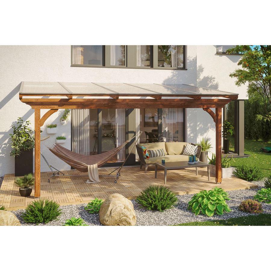 Skan Holz Terrassenüberdachung Ravenna aus Douglasie in Nussbaum Braun, B/T: 541 x 300 cm mit Polycarbonat Dach - Bild 2