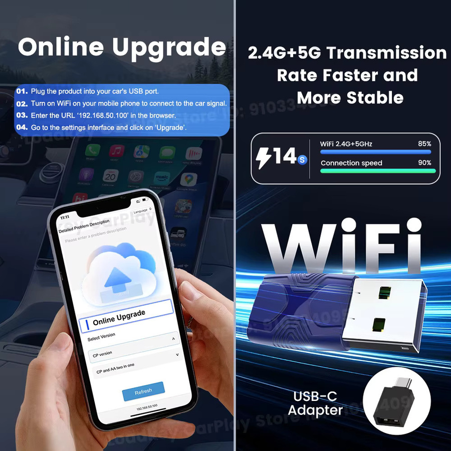 CarlinKit Mini Ultra 2 Wireless Adapter für kabelloses CarPlay und Android Auto mit 5G WiFi und Bluetooth für OEM-Fahrzeuge - Bild 5