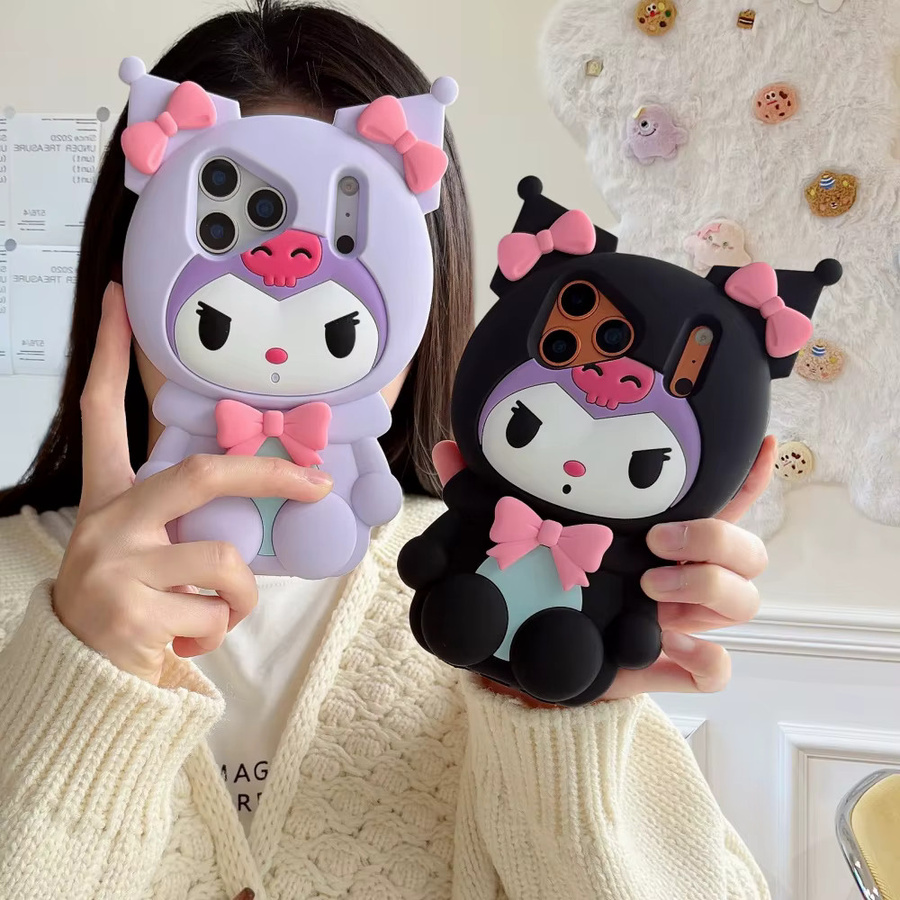 Sanrio Kuromi 3D Cartoon Handyhülle aus weichem Silikon für iPhone, Farbe: Lila - Bild 3