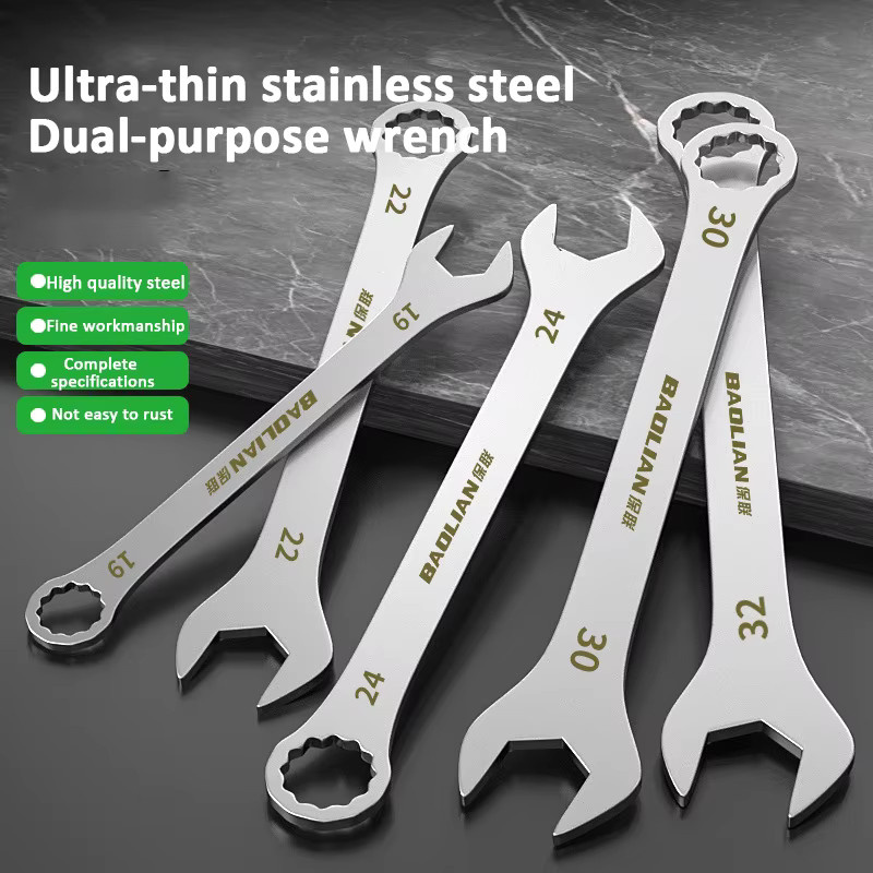 Ultradünner Ratschenschlüssel mit offenem Ende in Silber, Universalschraubenschlüssel Set für Fahrrad, Motorrad und Auto-Reparaturen, 5–32 mm - Bild 2
